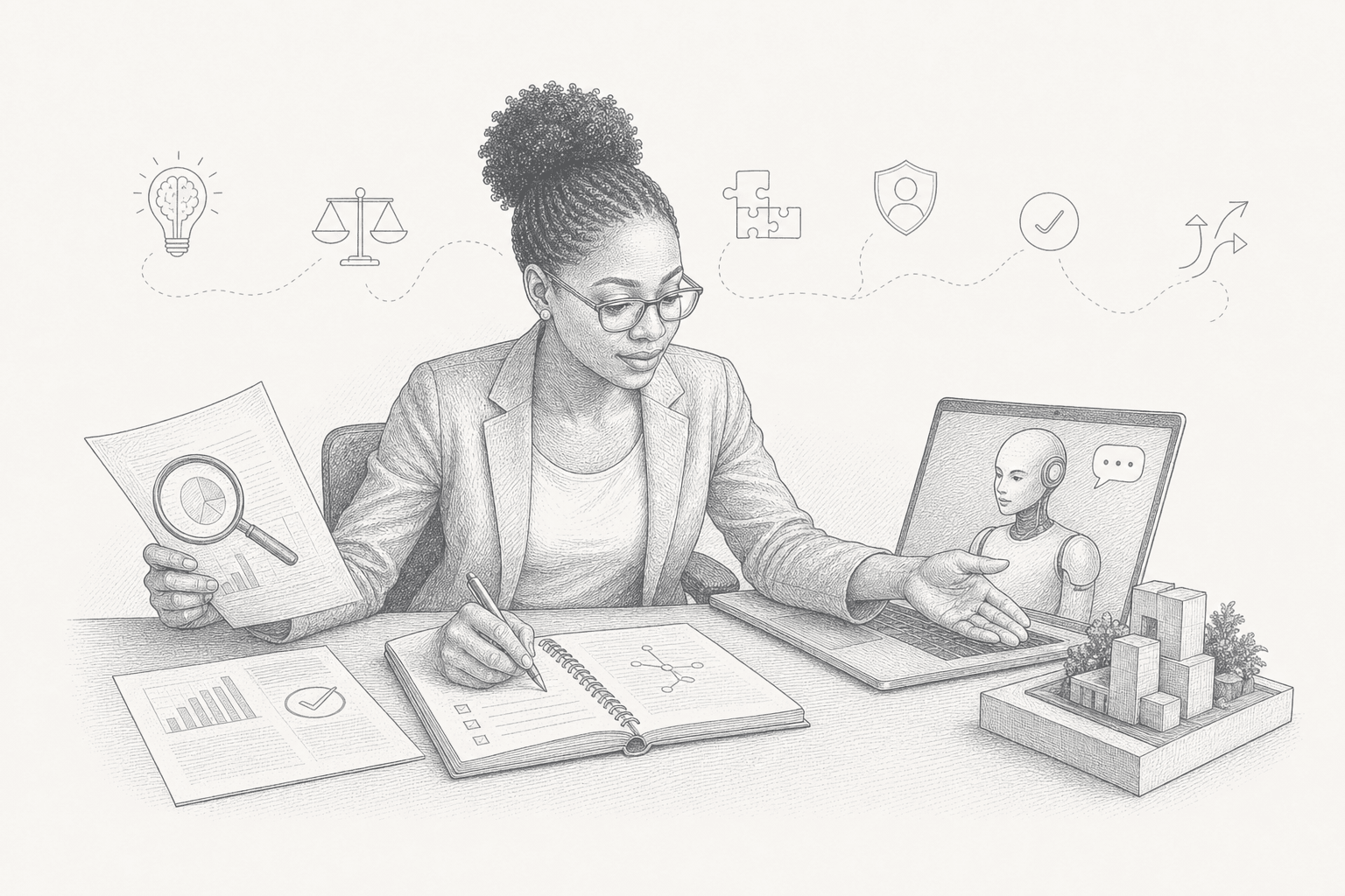 A professional verifying evidence and applying human judgement while working with AI